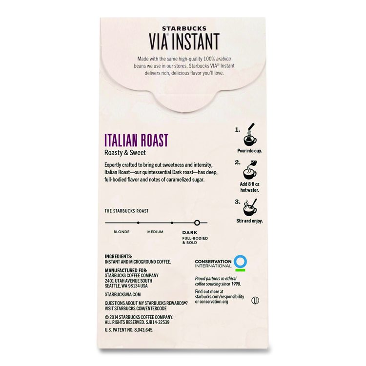 VIA Ready Brew Coffee, 0.11 oz, Italian Roast, 8/Pack, 12 Packs/Carton
