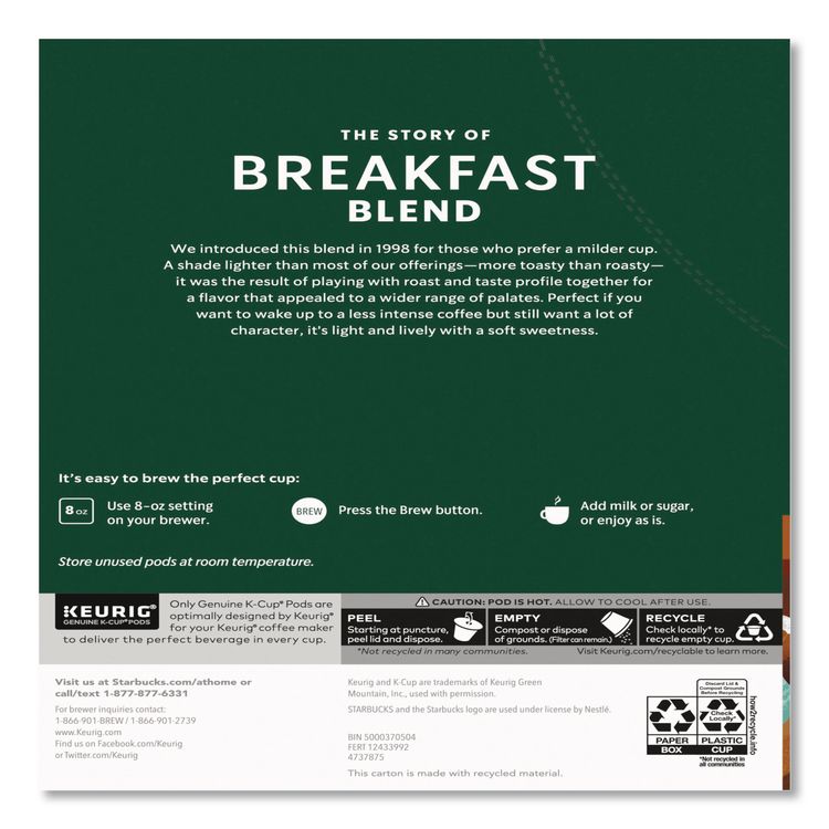 Breakfast Blend Coffee K-Cups, 96/Carton