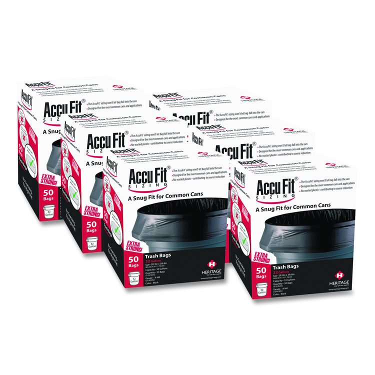 Linear Low Density Can Liners with AccuFit Sizing, 44 gal, 0.9 mil, 37" x 50", Black, 50 Bags/Box, 4 Boxes/Carton