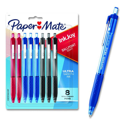 InkJoy 300RT Ballpoint Pen, Retractable, Medium 1 mm, Assorted Ink and Barrel Colors, 8/Pack