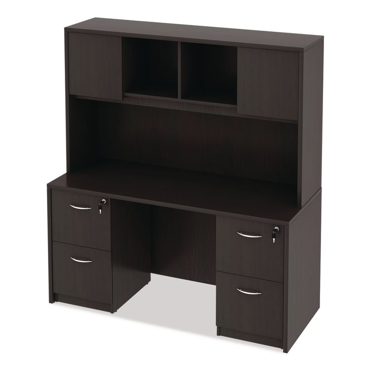 Alera Valencia Series Hutch with Doors, 4 Compartments, 58.88w x 15d x 35.38h, Espresso