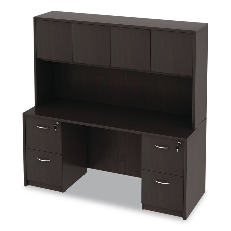 Alera Valencia Series Hutch with Doors, 4 Compartments, 64.75w x 15d x 35.38h, Espresso