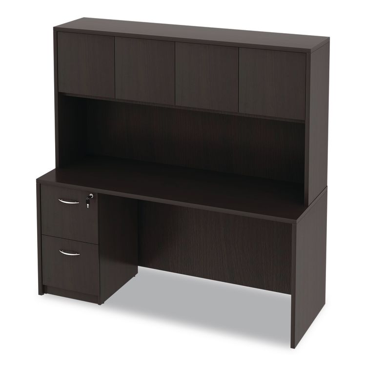 Alera Valencia Series Hutch with Doors, 4 Compartments, 64.75w x 15d x 35.38h, Espresso