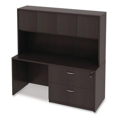 Alera Valencia Series Hutch with Doors, 4 Compartments, 64.75w x 15d x 35.38h, Espresso