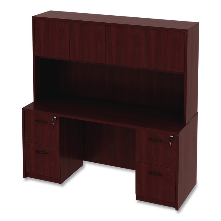 Alera Valencia Series Hutch with Doors, 4 Compartments, 64.75w x 15d x 35.38h, Mahogany