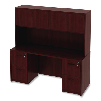 Alera Valencia Series Hutch with Doors, 4 Compartments, 64.75w x 15d x 35.38h, Mahogany