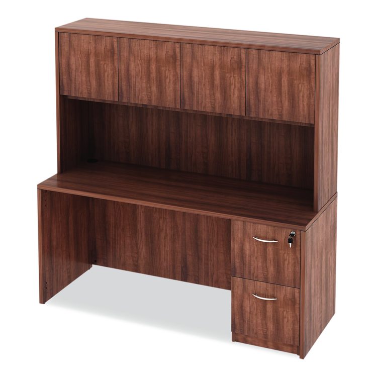 Alera Valencia Series Hutch with Doors, 4 Compartments, 64.75w x 15d x 35.38h, Modern Walnut