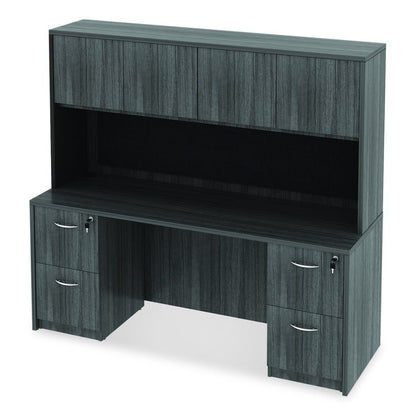 Alera Valencia Series Hutch with Doors, 4 Compartments, 70.63w x 15d x 35.38h, Gray
