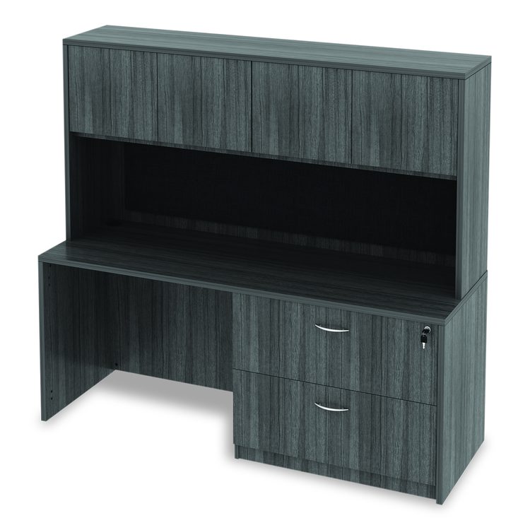 Alera Valencia Series Hutch with Doors, 4 Compartments, 70.63w x 15d x 35.38h, Gray