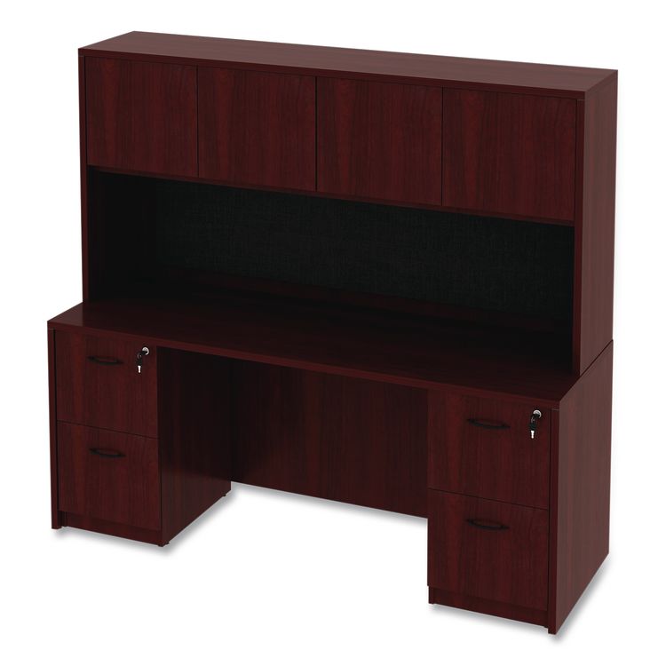 Alera Valencia Series Hutch with Doors, 4 Compartments, 70.63w x 15d x 35.38h, Mahogany