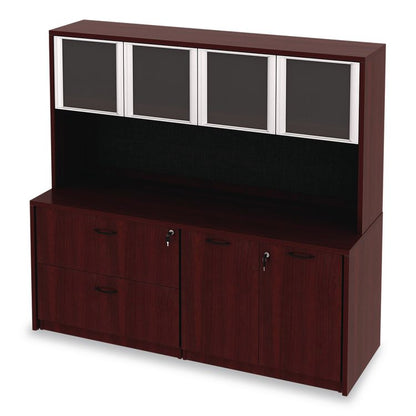 Alera Valencia Series Hutch with Doors, 4 Compartments, 70.63w x 15d x 35.38h, Mahogany