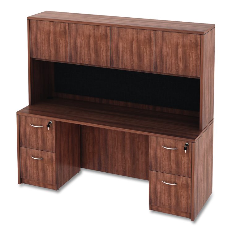 Alera Valencia Series Hutch with Doors, 4 Compartments, 70.63w x 15d x 35.38h, Modern Walnut