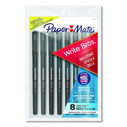 Write Bros. Ballpoint Pen, Stick, Medium 1 mm, Black Ink, Black Barrel, 8/Pack