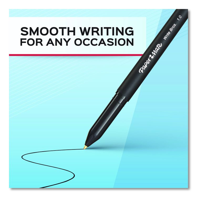 Write Bros. Ballpoint Pen, Stick, Medium 1 mm, Black Ink, Black Barrel, 8/Pack