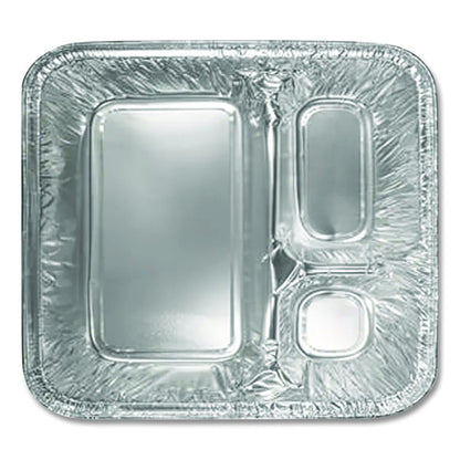 Aluminum Oblong Container with Lid, 3 Compartments, 24 oz, 8.5 x 6.38 x 1.47, Silver, 250/Carton