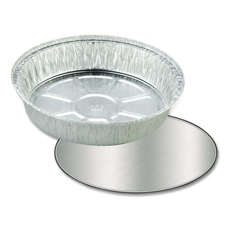 Round Aluminum Container with Lid, 48 oz, 9" Diameter, Silver, 500/Carton