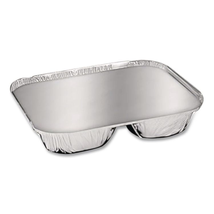 Aluminum Oblong Container with Lid, 3 Compartments, 24 oz, 8.5 x 6.38 x 1.47, Silver, 250/Carton