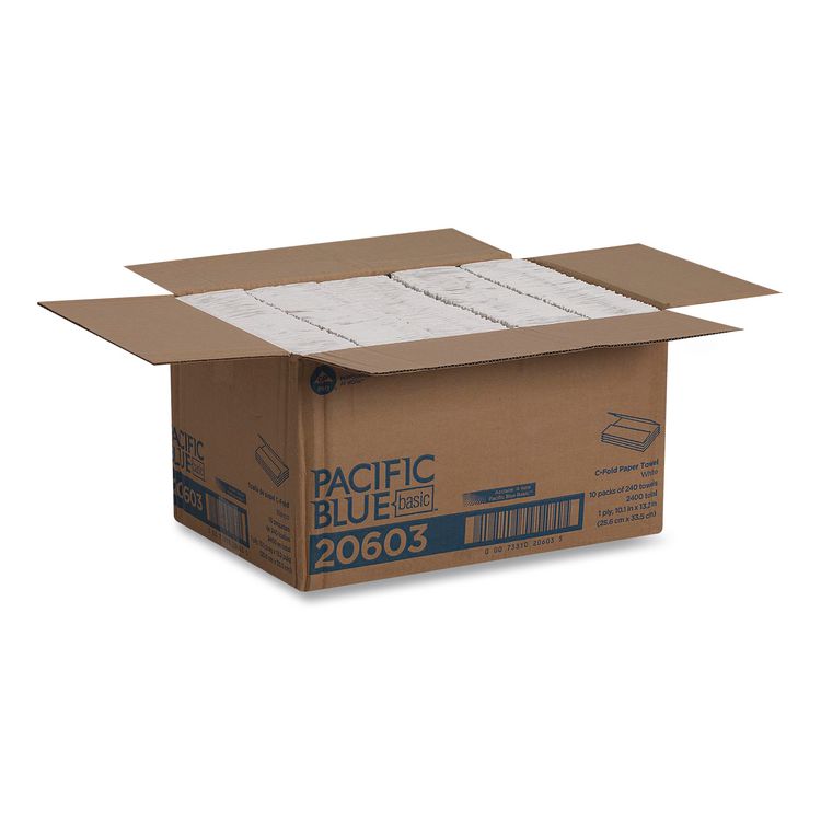 Pacific Blue Basic C-Fold Paper Towels, 1-Ply, 10.1 x 13.2, White, 240/Pack, 10 Packs/Carton