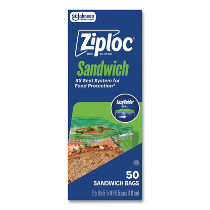 Resealable Sandwich Bags, 1.2 mil, 6.5" x 5.88", Clear, 50 Bags/Box, 12 Boxes/Carton