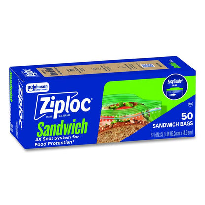 Resealable Sandwich Bags, 1.2 mil, 6.5" x 5.88", Clear, 50 Bags/Box, 12 Boxes/Carton