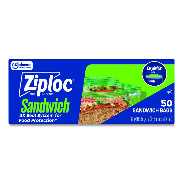 Resealable Sandwich Bags, 1.2 mil, 6.5" x 5.88", Clear, 50 Bags/Box, 12 Boxes/Carton