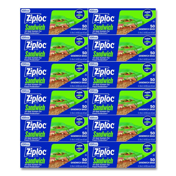 Resealable Sandwich Bags, 1.2 mil, 6.5" x 5.88", Clear, 50 Bags/Box, 12 Boxes/Carton