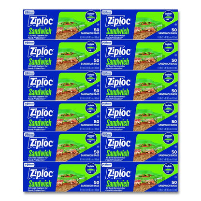 Resealable Sandwich Bags, 1.2 mil, 6.5" x 5.88", Clear, 50 Bags/Box, 12 Boxes/Carton