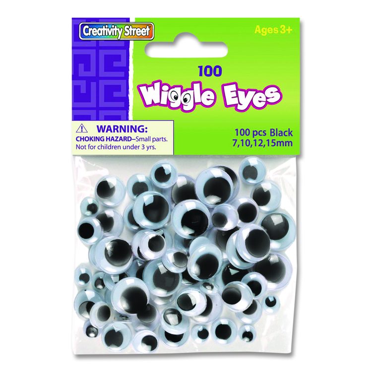 Wiggle Eyes, 0.27", 0.39", 0.47", 0.59", Black, 100/Pack