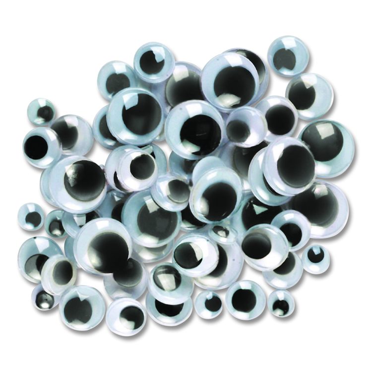 Wiggle Eyes, 0.27", 0.39", 0.47", 0.59", Black, 100/Pack