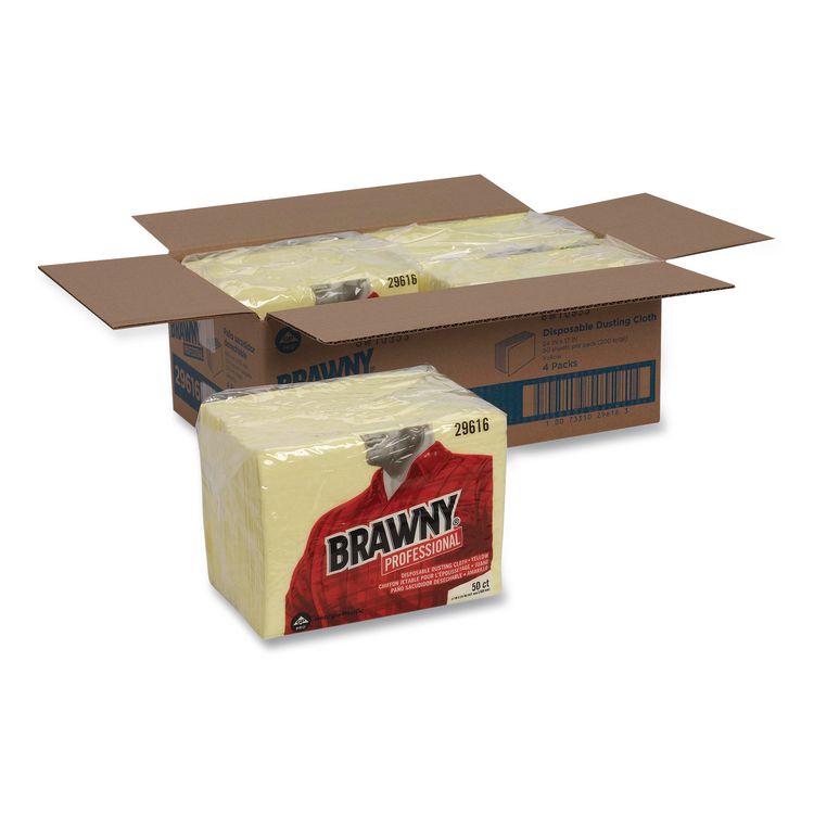 Dusting Cloths, Quarterfold, 17 x 24, Unscented, Yellow, 50/Pack, 4 Packs/Carton