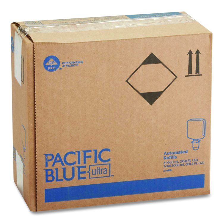 Pacific Blue Ultra Automated Sanitizer Dispenser Refill Foam Hand Sanitizer, 1,000 mL Bottle, Fragrance-Free, 3/Carton