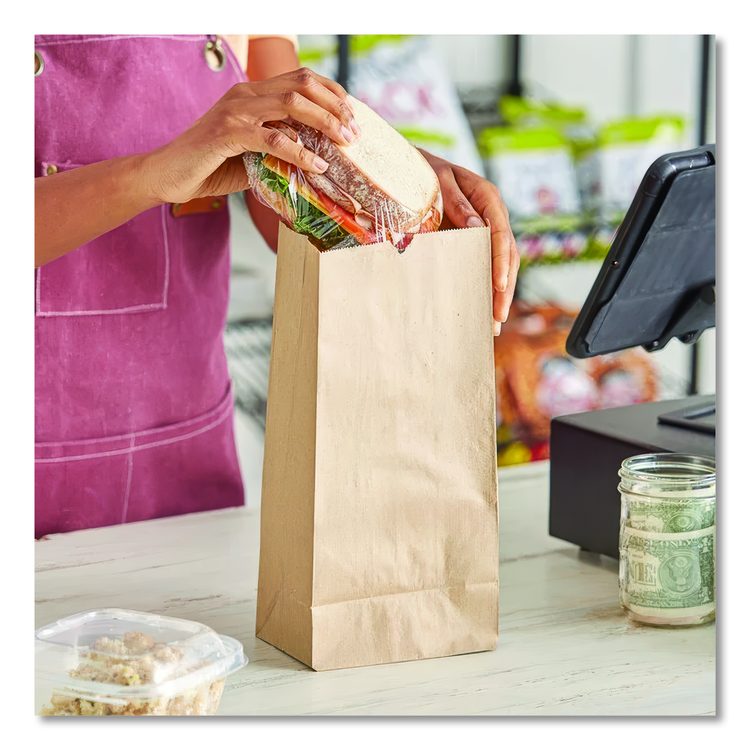 Grocery Paper Bags, 10# Size, 35# Basis Weight, 7" x 4.38" x 13.75", Kraft, 2,000/Bundle