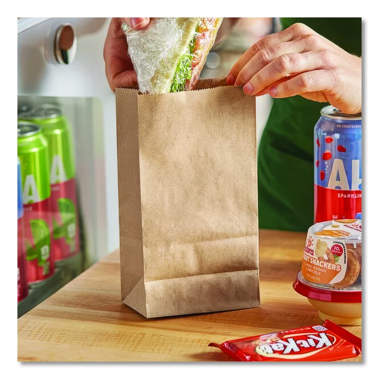Grocery Paper Bags, 2# Size, 30# Basis Weight, 4.13" x 2.63" x 7.88", Kraft, 500/Bundle