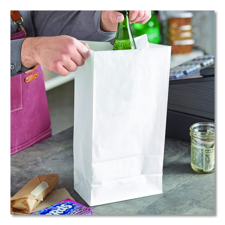 Grocery Paper Bags, 16# Size, 40# Basis Weight, 7.75" x 4.75" x 16", White, 500/Bundle