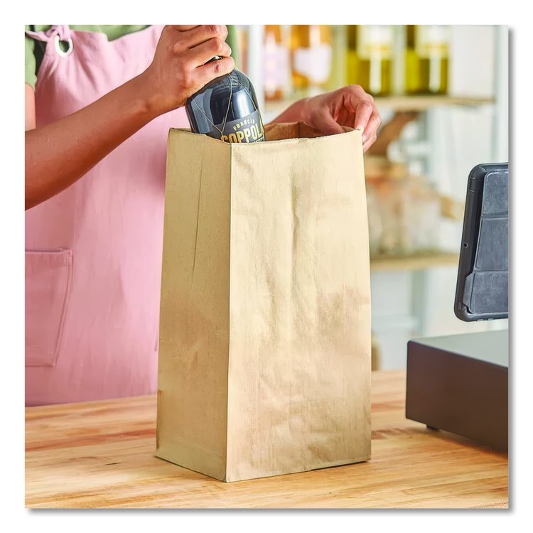 Grocery Paper Bags, 25# Squat Size, Extra-Heavy-Duty, 60# Basis Weight, 8.25" x 5.25" x 16.13", Kraft, 500/Bundle