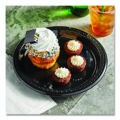 Heavyweight Plastic Plates, 9" dia, Black, 125/Pack, 4 Packs/Carton