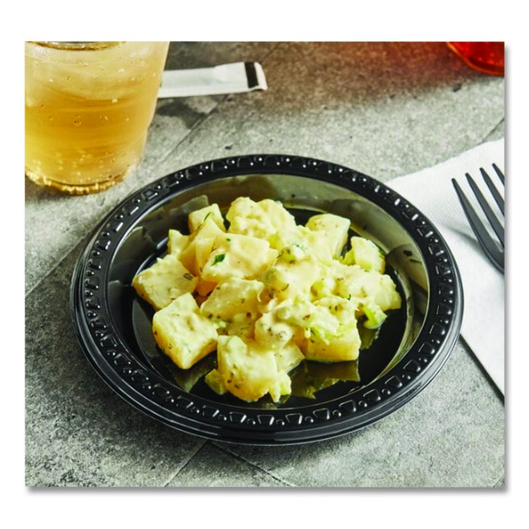 Heavyweight Plastic Plates, 9" dia, Black, 125/Pack, 4 Packs/Carton
