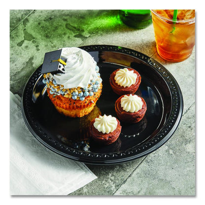 Heavyweight Plastic Plates, 10.25" dia, Black, 125/Pack, 4 Packs/Carton