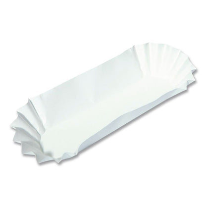 Fluted Hot Dog Trays, 6 x 2 x 2, White, Paper, 500/Sleeve, 6 Sleeves/Carton