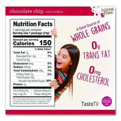 Gluten Free Chocolate Chip Mini Cookies, 1.1 oz Pack, 30/Carton