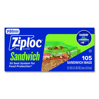 Resealable Sandwich Bags, 1.2 mil, 6.5" x 5.88", Clear, 105 Bags/Box, 12 Boxes/Carton