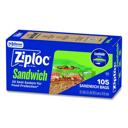 Resealable Sandwich Bags, 1.2 mil, 6.5" x 5.88", Clear, 105 Bags/Box, 12 Boxes/Carton