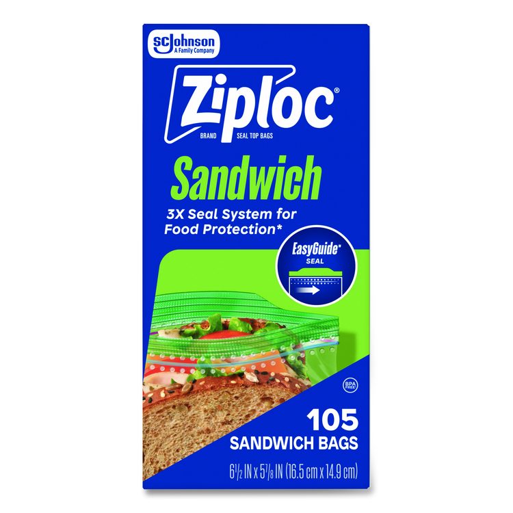 Resealable Sandwich Bags, 1.2 mil, 6.5" x 5.88", Clear, 105 Bags/Box, 12 Boxes/Carton
