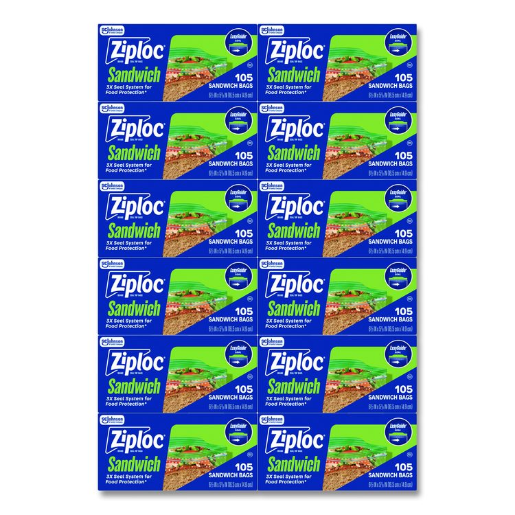 Resealable Sandwich Bags, 1.2 mil, 6.5" x 5.88", Clear, 105 Bags/Box, 12 Boxes/Carton