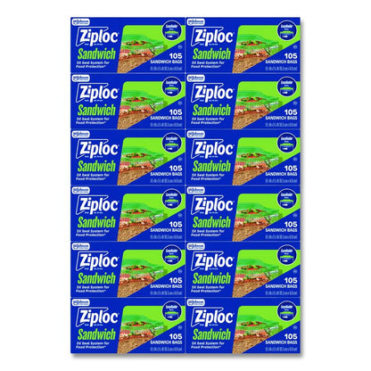 Resealable Sandwich Bags, 1.2 mil, 6.5" x 5.88", Clear, 105 Bags/Box, 12 Boxes/Carton