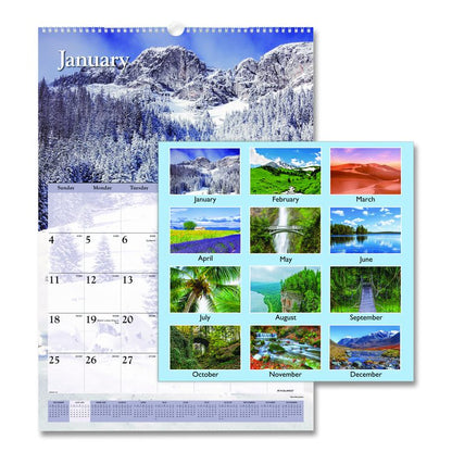 Scenic Monthly Wall Calendar, Landscape Photography, 15.5 x 22.75, White/Multicolor Sheets, 12-Month (Jan-Dec): 2026