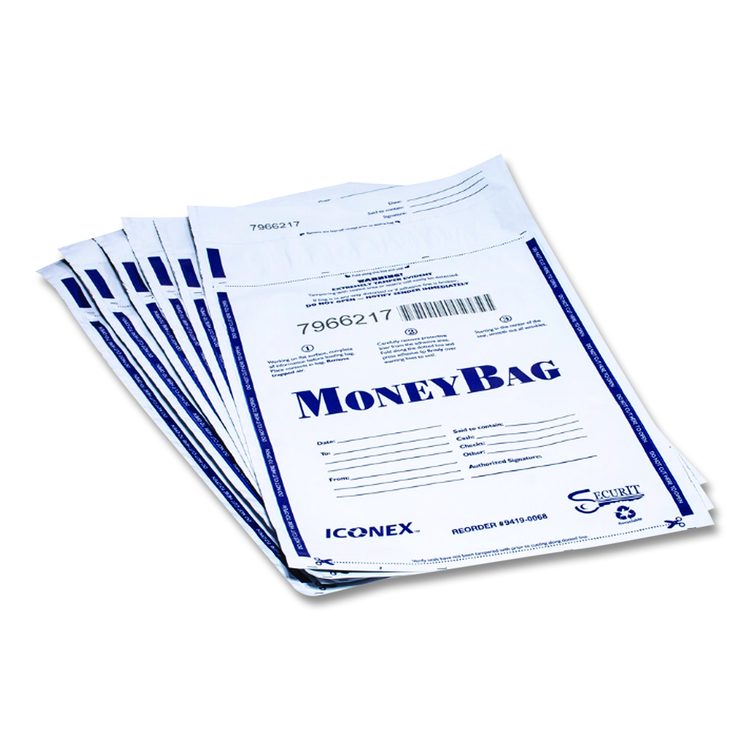 Tamper Evident Deposit Bag, Plastic, 9" x 12", White, 100/Pack