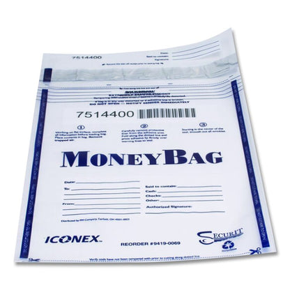 Tamper Evident Deposit Bag, Plastic, 9" x 12", White, 100/Pack