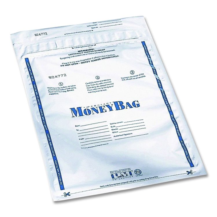 Tamper Evident Deposit Bag, Plastic, 9" x 12", Clear, 100/Pack