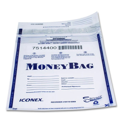 Tamper Evident Deposit Bag, Plastic, 9" x 12", Clear, 100/Pack